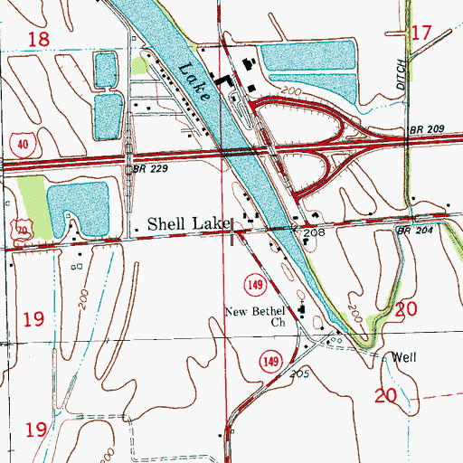 Topographic Map of Shell Lake, AR