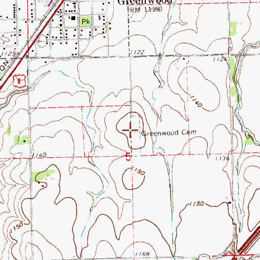 Topographic Map of Greenwood Cemetery, NE