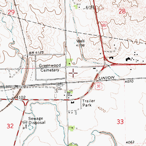 Topographic Map of Greenwood Cemetery, NE
