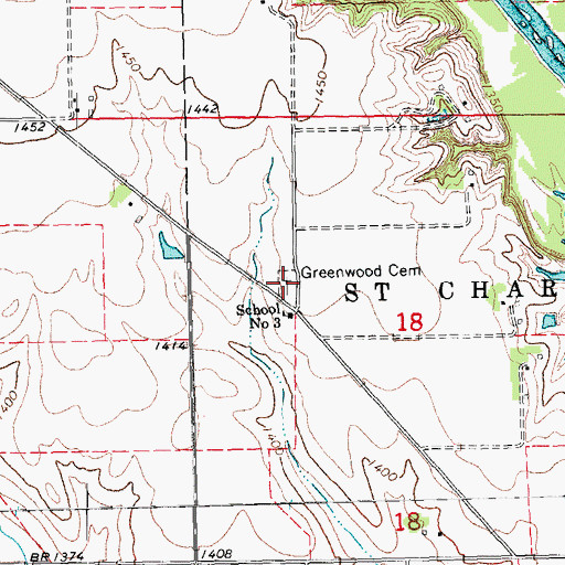 Topographic Map of Greenwood Cemetery, NE