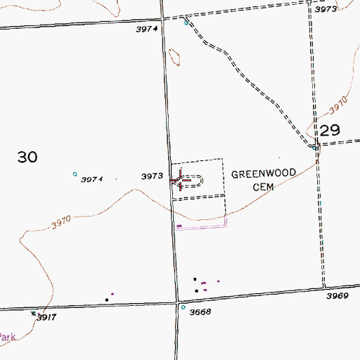 Topographic Map of Greenwood Cemetery, NE