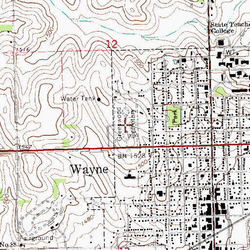 Topographic Map of Greenwood Cemetery, NE