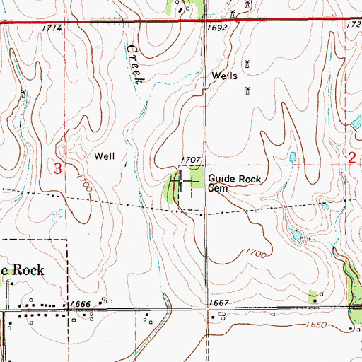 Topographic Map of Guide Rock Cemetery, NE