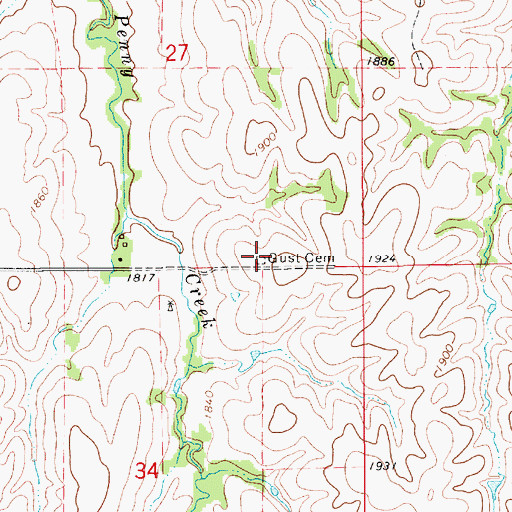 Topographic Map of Gust Cemetery, NE