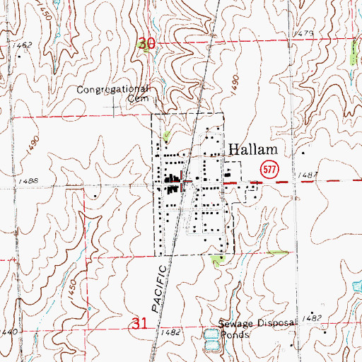 Topographic Map of Hallam, NE