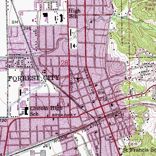Topographic Map of First Baptist Church of Forrest City, AR