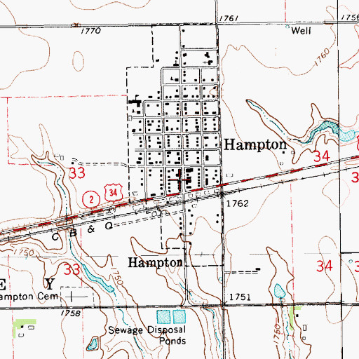 Topographic Map of Hampton, NE