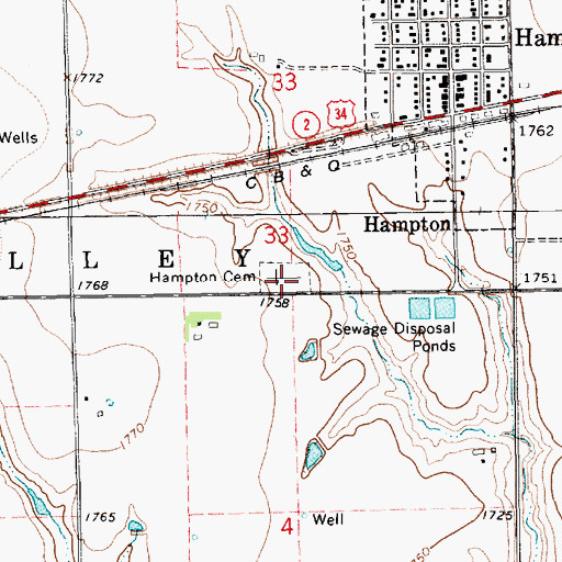 Topographic Map of Hampton Cemetery, NE