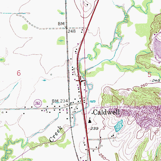 Topographic Map of Caldwell Baptist Church, AR