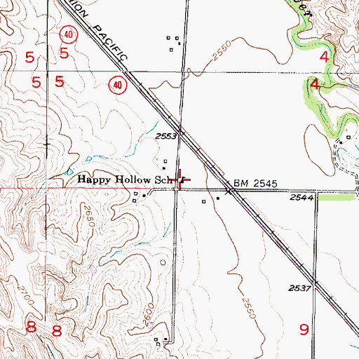 Topographic Map of Happy Hollow School (historical), NE