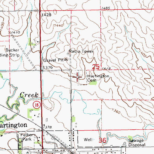Topographic Map of Hartington Cemetery, NE