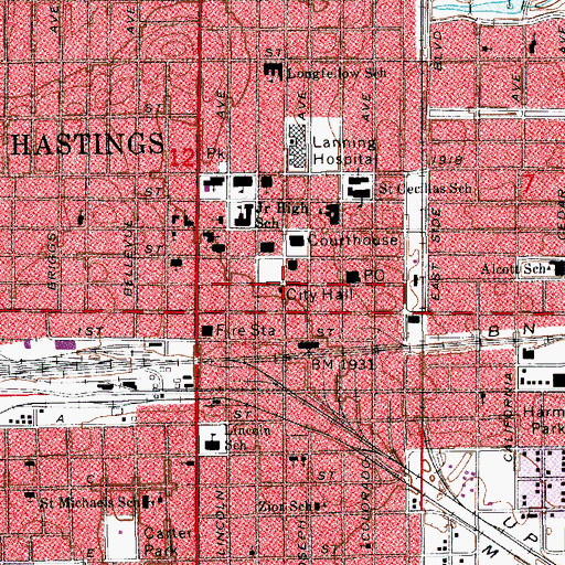 Topographic Map of Hastings, NE