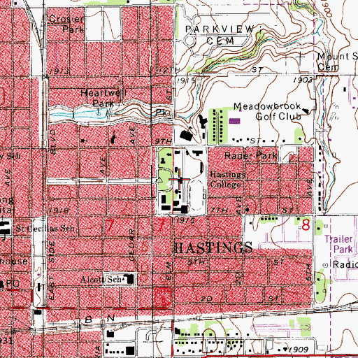 Topographic Map of Hastings College, NE