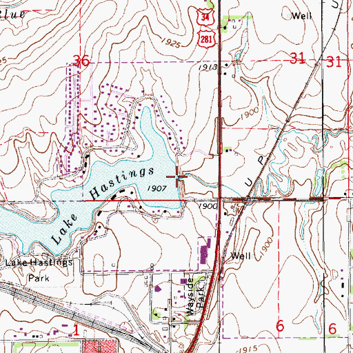 Topographic Map of Lake Hastings, NE