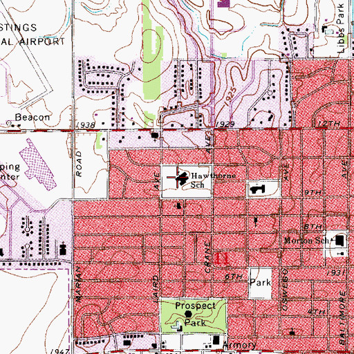 Topographic Map of Hawthorne Elementary School, NE