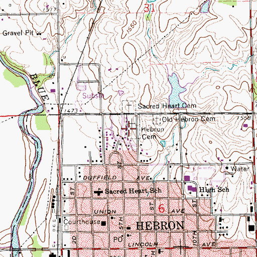 Topographic Map of Hebron Cemetery, NE