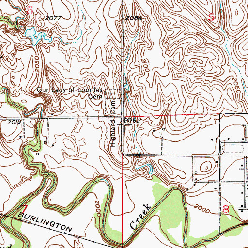 Topographic Map of Highland Cemetery, NE