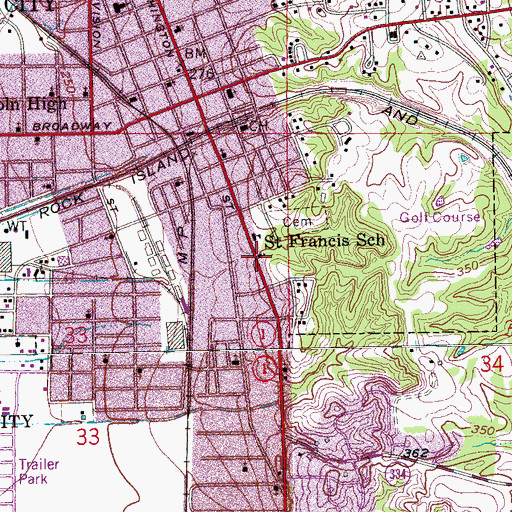 Topographic Map of Saint Francis Catholic Church, AR