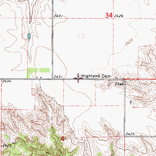 Topographic Map of Highland Cemetery, NE