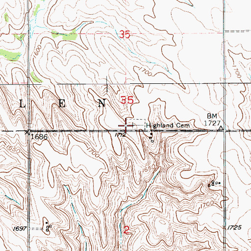 Topographic Map of Highland Cemetery, NE