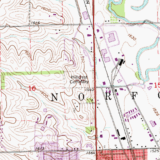 Topographic Map of Hillcrest Cemetery, NE