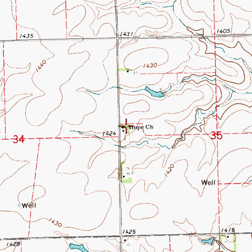 Topographic Map of Hope Church (historical), NE
