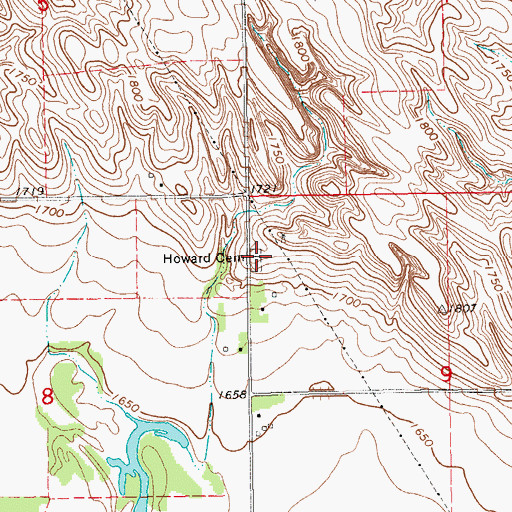 Topographic Map of Howard Cemetery, NE