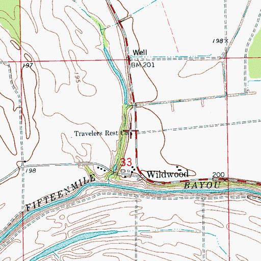 Topographic Map of Travelers Rest Church, AR