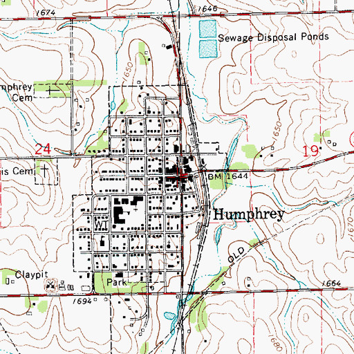 Topographic Map of Humphrey, NE