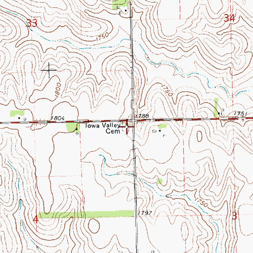 Topographic Map of Iowa Valley Cemetery, NE