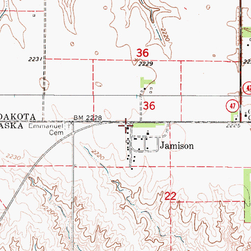 Topographic Map of Jamison, NE