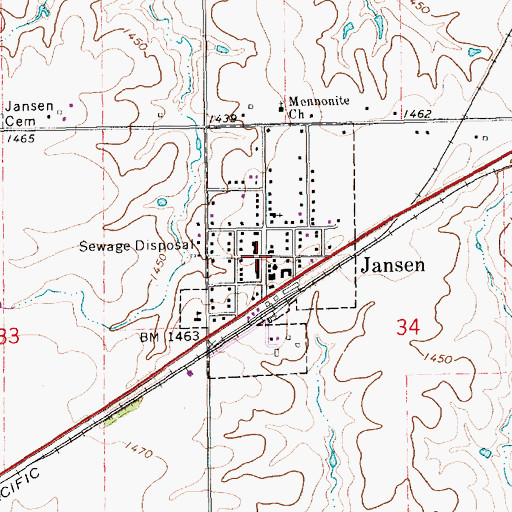 Topographic Map of Jansen, NE