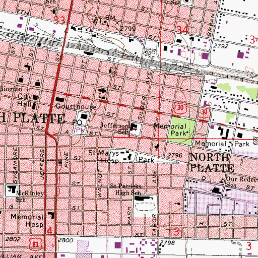 Topographic Map of Jefferson Elementary School, NE