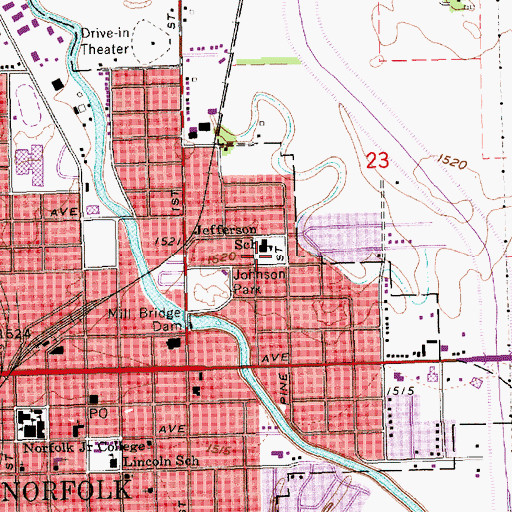 Topographic Map of Jefferson Elementary School, NE