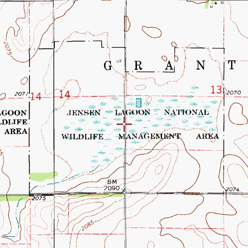 Topographic Map of Jensen Lagoon National Wildlife Mgt Area, NE