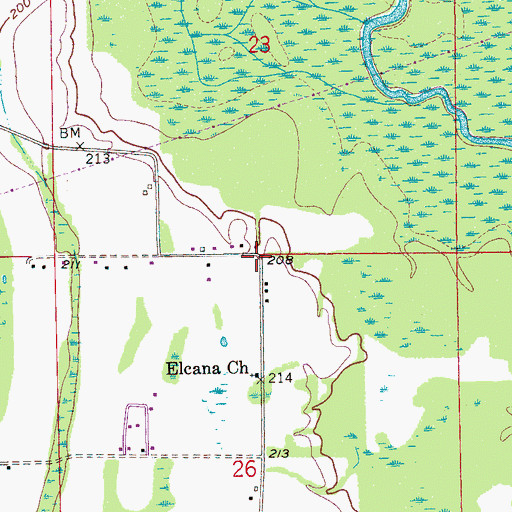 Topographic Map of Elcana, AR