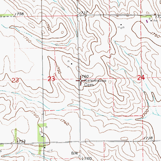 Topographic Map of Kalamazoo Cemetery, NE
