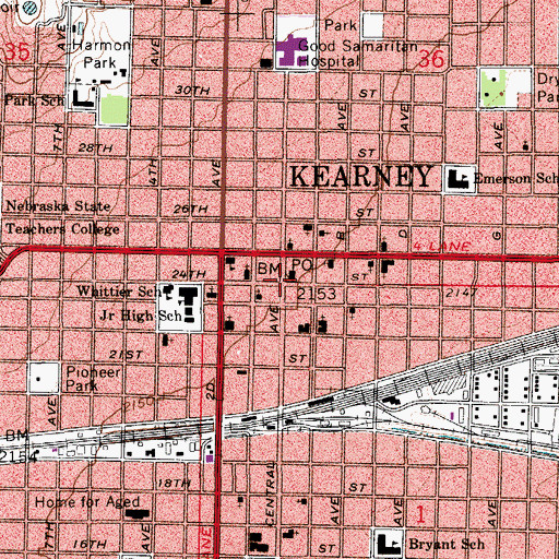 Topographic Map of Kearney, NE