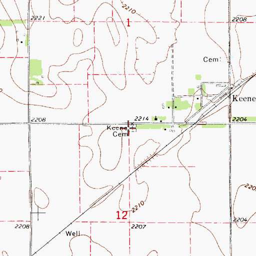 Topographic Map of Keene Cemetery, NE