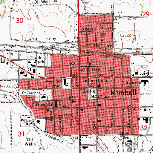 Topographic Map of Kimball, NE