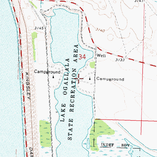 Topographic Map of Lake Ogallala State Recreation Area, NE
