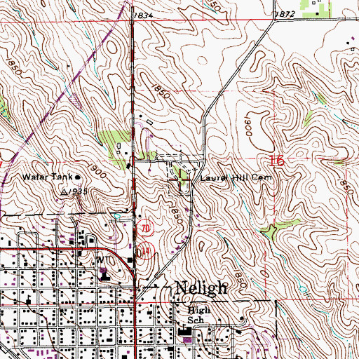 Topographic Map of Laurel Hill Cemetery, NE