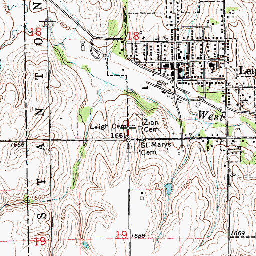 Topographic Map of Leigh Cemetery, NE