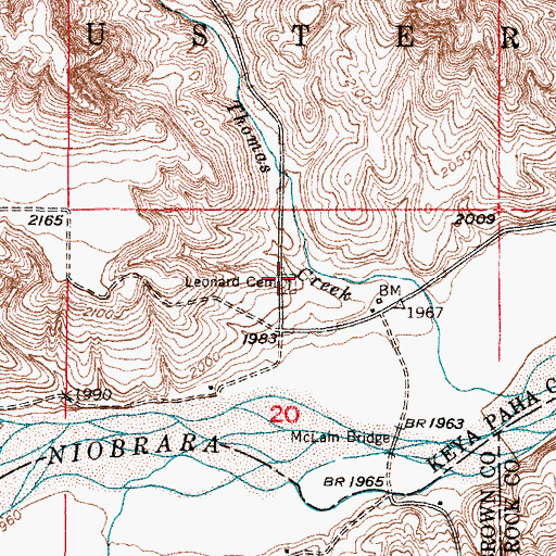 Topographic Map of Leonard Cemetery, NE
