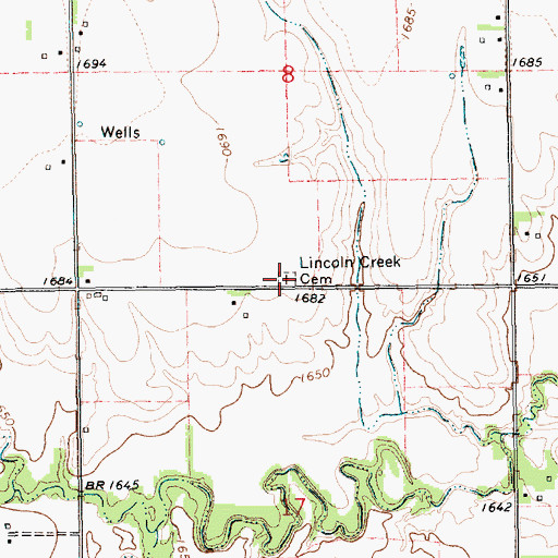 Topographic Map of Lincoln Creek Cemetery, NE