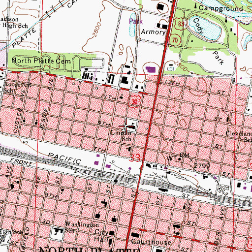 Topographic Map of Lincoln Elementary School, NE