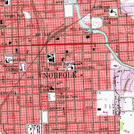 Topographic Map of Lincoln Elementary School, NE