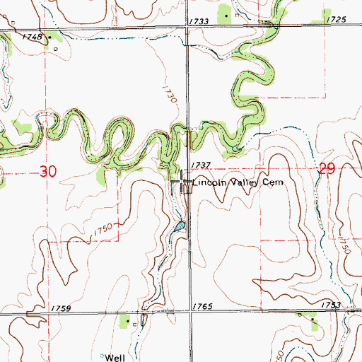 Topographic Map of Lincoln Valley Cemetery, NE