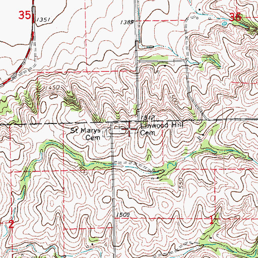 Topographic Map of Linwood Hill Cemetery, NE