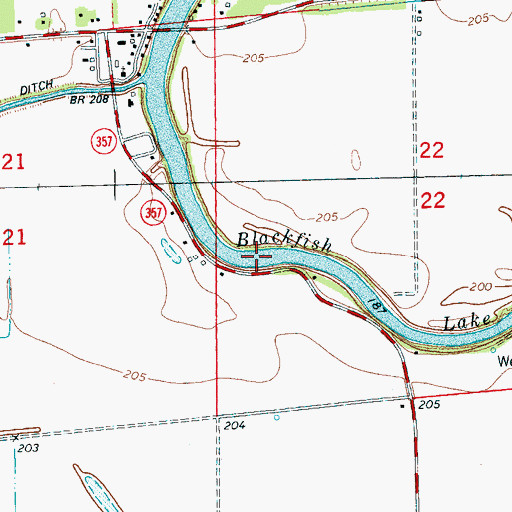 Topographic Map of Blackfish Lake, AR